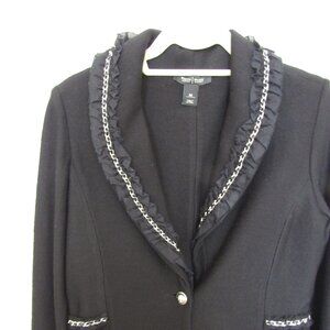 White House Black Market Size  M   Ruffle Collar Knit Blazer Jacket Black Wool